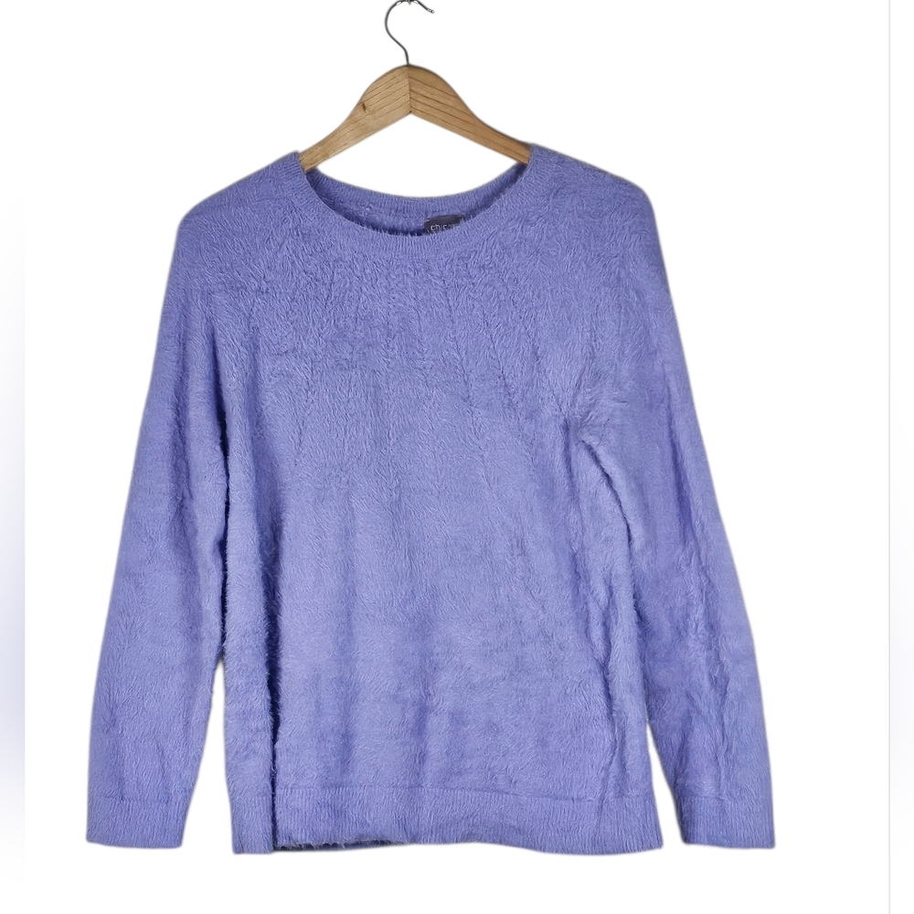 Chico's Lavender Fuzzy Crew Neck Pullover Sweater, Cozycore Size 1